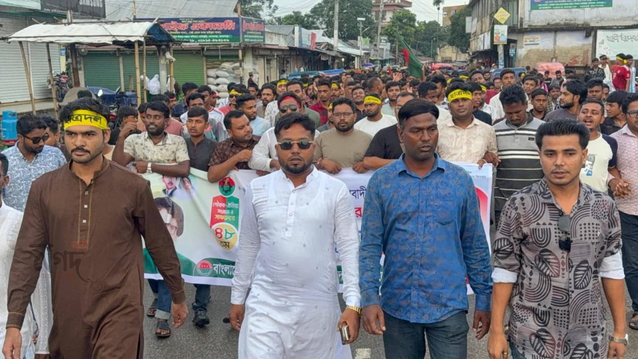 বিএনপির ৪৮তম প্রতিষ্ঠাবার্ষিকীতে মাদারগঞ্জে ছাত্রদলের বর্ণাঢ্য মিছিল